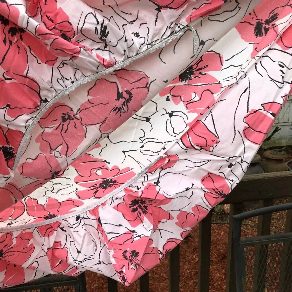 Vintage Vera Neumann Burlington Sheet Set Full Size Pink Poppy Tulips Flowers